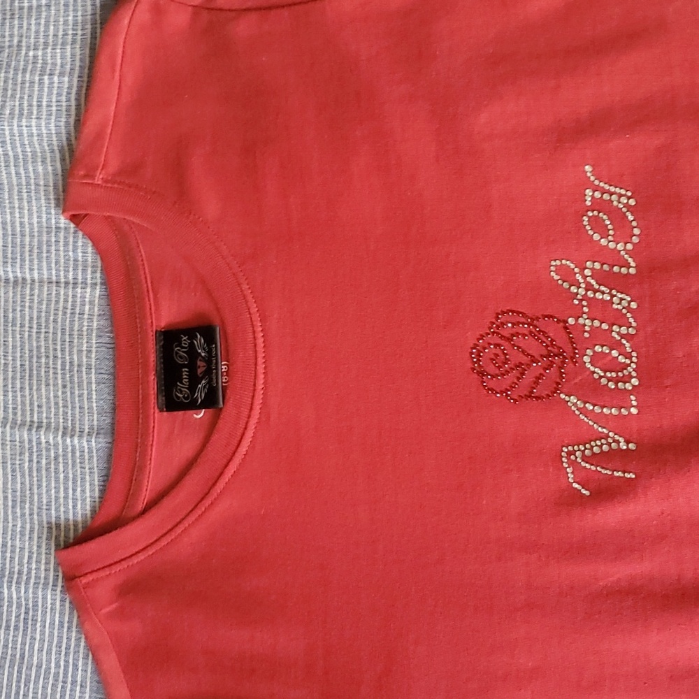 Mother with Rose Crystals Bling T-Shirt - Red